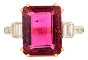 14k Gold Art Deco Tourmaline Baguette Diamond Ring Size 7