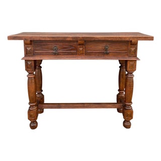 Spanish Renaissance Console Table with Two Drawers and Turned Legs, 1920s For Sale