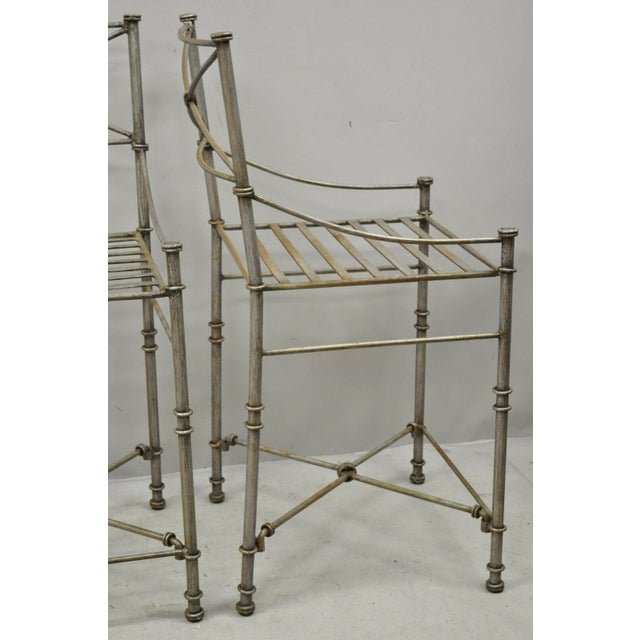 Late 20th C Pier 1 Medici Pewter Wrought Iron Counter Bar Stools Set