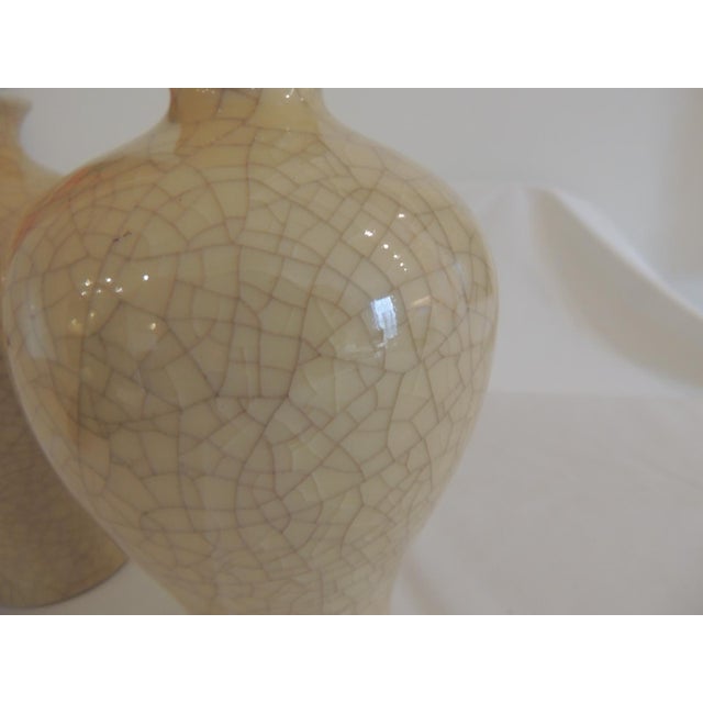 Tan Asian Crackle Finish Plum Shape Vases - Set of 2 For Sale - Image 4 of 6