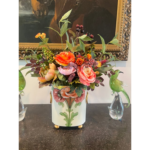 French Limoges, Wm Guerin hand painted “Poppy” motif with a Deco Vibe … vase is 8.25 tall 7” wide and 4” wide empty filled...