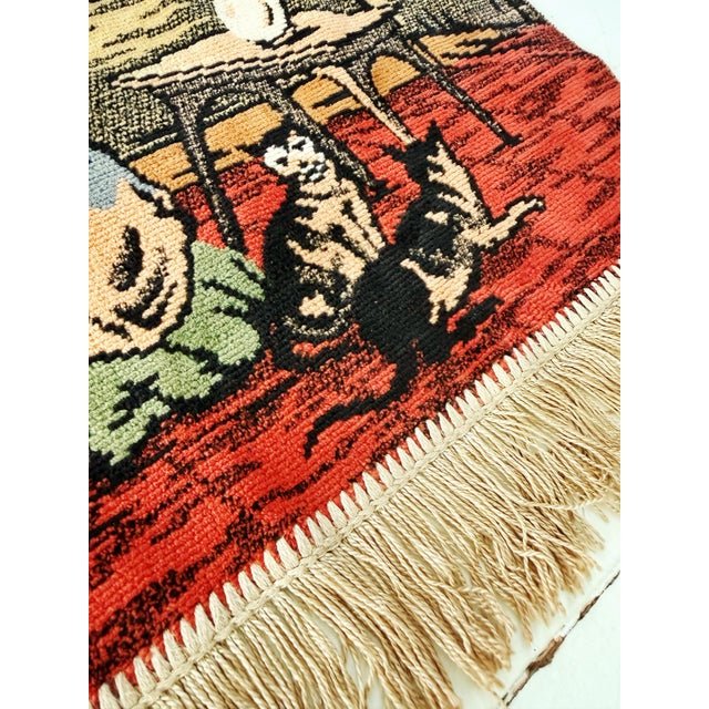 Large Vintage Belgian Jacquard Woven Wall Tapestry, Family Cottage Scene, 70" For Sale - Image 4 of 12