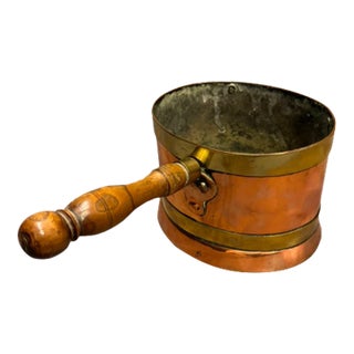 18th Century Flemish Brass Bed Warming Pot With Turned Chestnut Handle, Circa 1760 For Sale