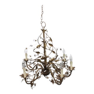Vintage Etruscan Gold Leaf Crystal Chandelier For Sale