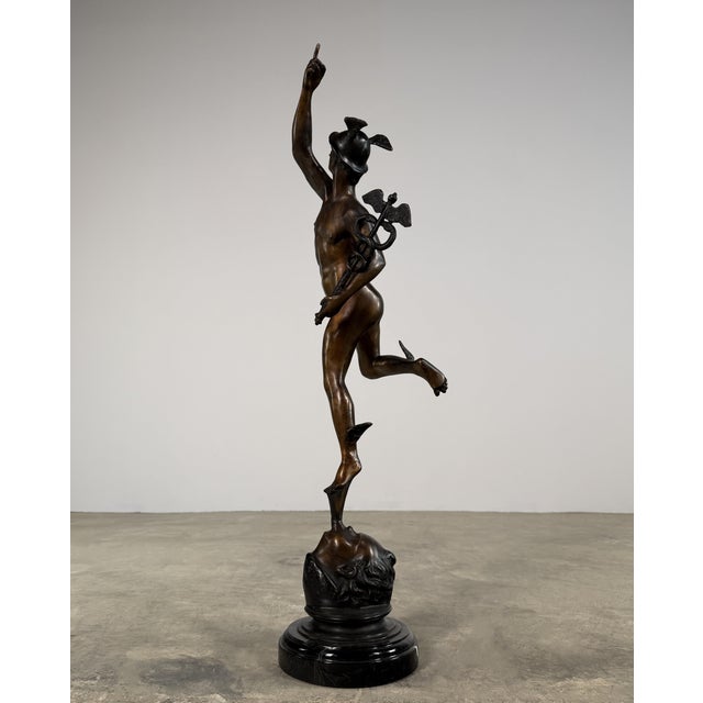 Metal Large Bronze Mercury (Hermes) Sculpture After Boschetti – 31” Tall, Classical Grand Tour For Sale - Image 7 of 10