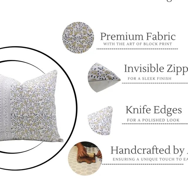 Fabdivine Decorative Block Print Cushion Cover 14x14 Inch Duck Canvas-Kerijaal Border For Sale - Image 4 of 4