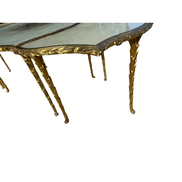 1970s 1970' Tripartite Table Styled After Maison Charles Crossbow, Jansen or Baguès Decor Palm Tree For Sale - Image 5 of 11