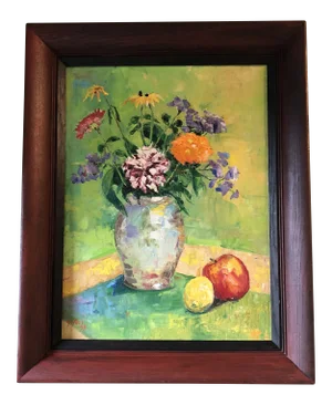 Original Vintage Still Life Painting With Fruit & Flowers Signed 1970’s Framed