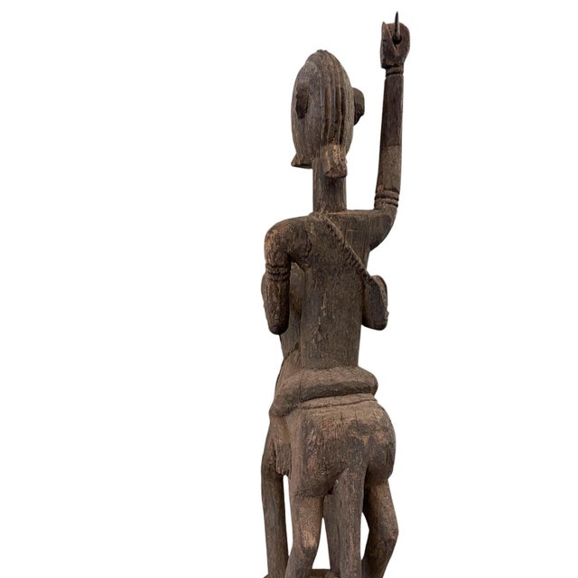 1970s Lg Old African Dogon Hand Carved Wood Horseman Mali 31" H W/Stand For Sale - Image 5 of 9