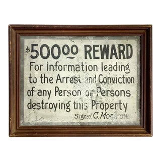 Early 1900s Tin Reward Sign For Sale