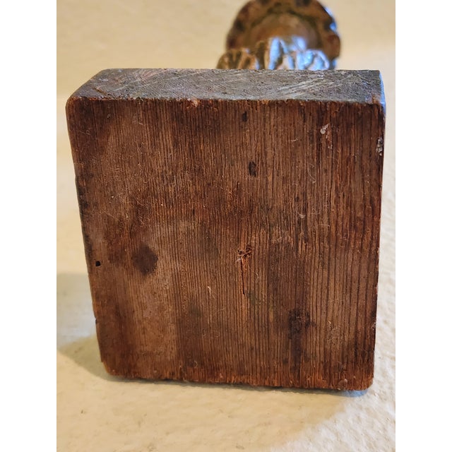Early 19th Century 19th Century Antique Hand Carved Wooden Candle Stand Holder For Sale - Image 5 of 8