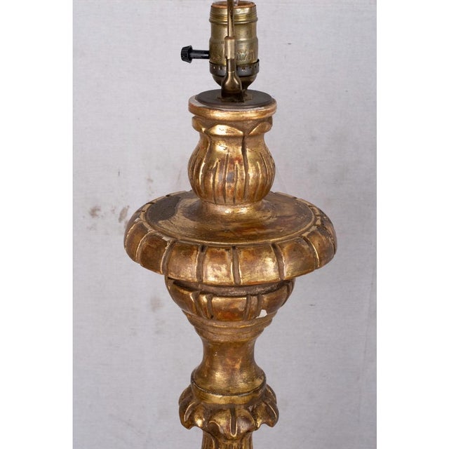 Late 20th Century Carved Wood and Gilded Floor Lamps - a Pair For Sale - Image 4 of 9