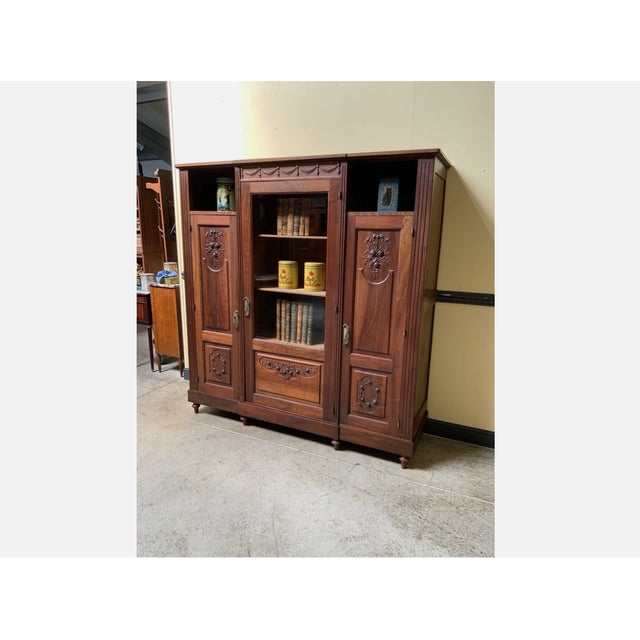 Wood Antique Art Nouveau Walnut Bookcase, 1910 For Sale - Image 7 of 13