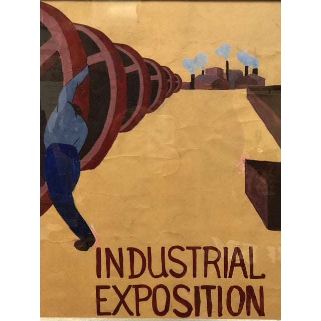 Industrial Exposition, Original Acrylic Painting on Paper - 25” x 25" This striking original acrylic painting on paper,...