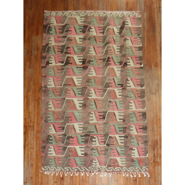Vintage Blush Pink Turkish Kilim - 6'7" x 11'3" For Sale - Image 9 of 9