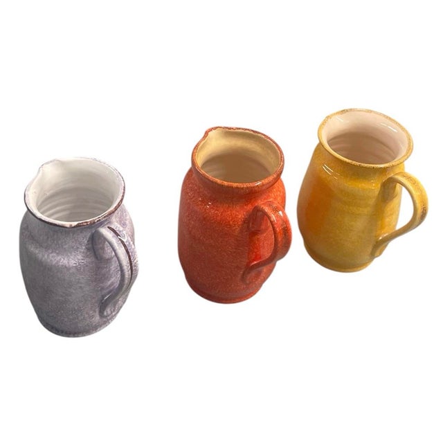 Set of 3 Vintage Moroccan Handmade & Hand-Painted Ceramic Pitchers For Sale - Image 4 of 12