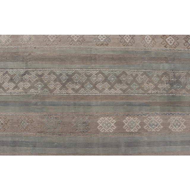 Textile Vintage Turkish Kilim With Stripes in Taupe, Green, Tan, Cream and Brown For Sale - Image 7 of 9