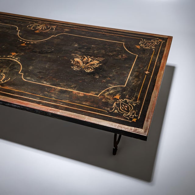 Large Dining Table on Wrought Iron Base For Sale - Image 6 of 9