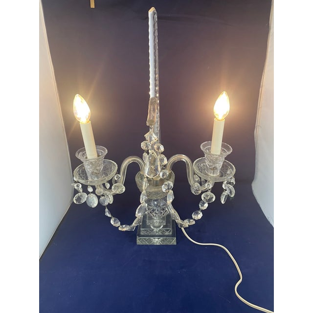 Vintage Pair of Large Regency Style Electrified Crystal Candelabrum For Sale - Image 12 of 18