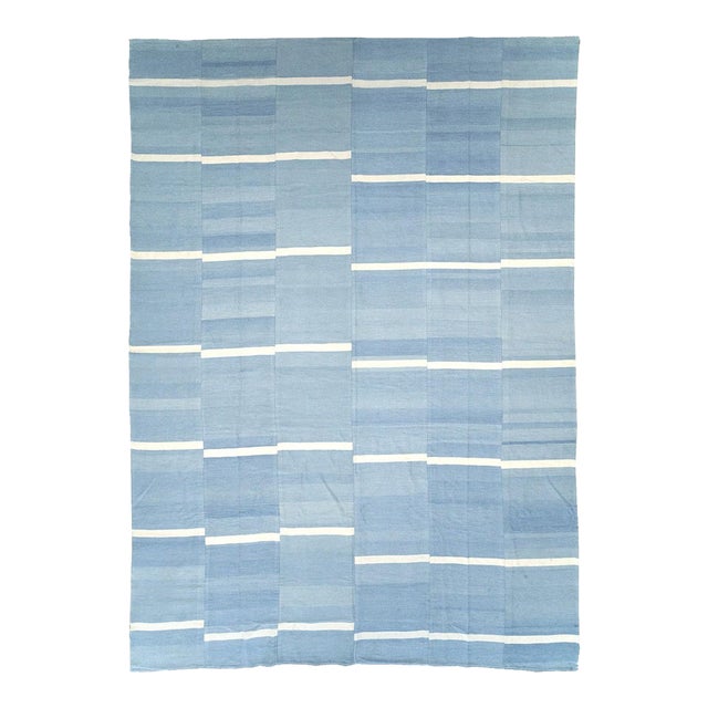 Early 20th Century Oversize Blue White Kilim - 14' x 20' For Sale
