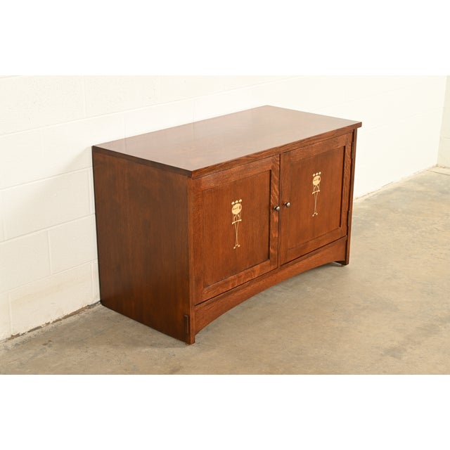 Stickley Stickley Harvey Ellis Collection Mission Arts & Crafts Inlaid Oak Console or Media Cabinet For Sale - Image 4 of 15