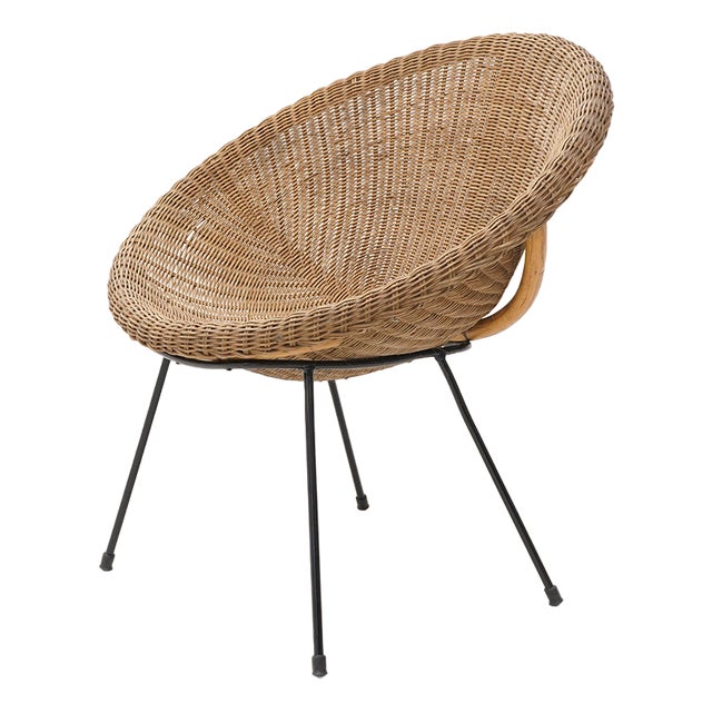 Woven Rattan Armchair, 1950s For Sale