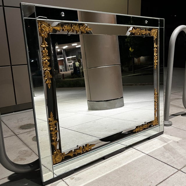 Wood Large Hollywood Regency Silver & Gilt Antique Wall Mirror Style of Maison Jansen For Sale - Image 7 of 12