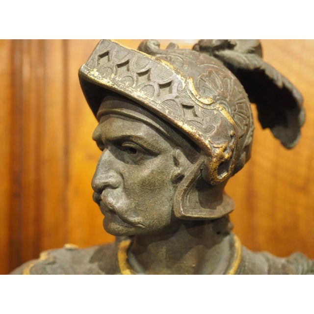 Pair of Highly Detailed Cast Antique Military Figures With Gilt Accents For Sale - Image 10 of 13