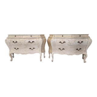 Late 20th Century Grand French Provincial Cream Bombé Commodes, Pair For Sale