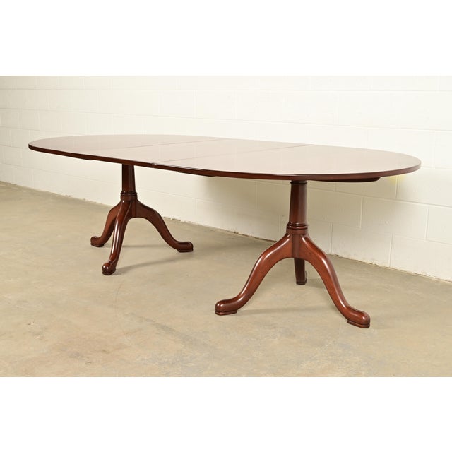 Kittinger Kittinger Georgian Solid Mahogany Double Pedestal Extension Dining Table For Sale - Image 4 of 15
