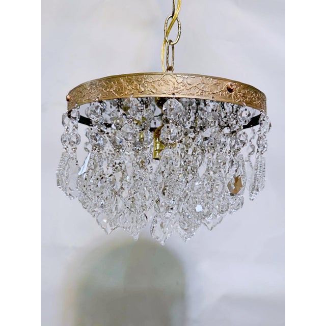 Vintage Crystal Chandelier With French Pendalogue Crystal Prisms For Sale - Image 9 of 9