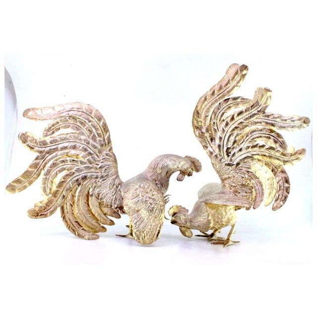 Fighting Cocks in Silver with Reliefs and Applications, Set of 2 For Sale - Image 5 of 7