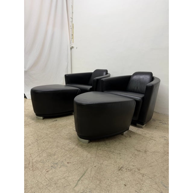 Enzo Luca Art Deco Revival Leather Lounge Chairs and Footrests, 1990s - A Pair For Sale - Image 15 of 18