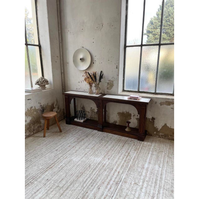 Brown Oak Console Table with White Marble Top, 1970 For Sale - Image 8 of 18