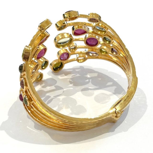 Art Nouveau Bochic "Capri" Ruby & Multi Natural Gem Cuff Set In 18K Gold & Silver For Sale - Image 3 of 18