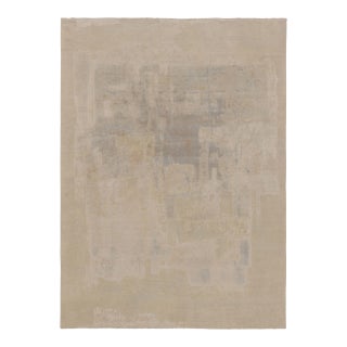 Rug & Kilim’s Modern Abstract Rug, Subtle Brushstroke Patterns in White and Gray For Sale