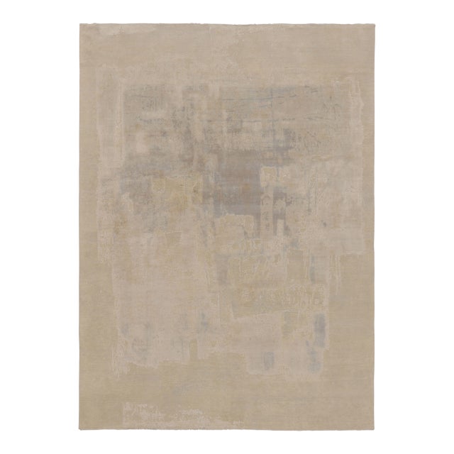 Rug & Kilim’s Modern Abstract Rug, Subtle Brushstroke Patterns in White and Gray For Sale