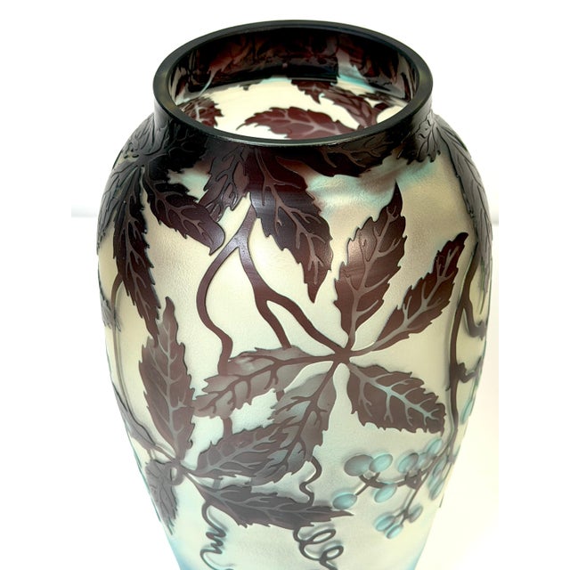 Art Nouveau Pair of Stunning French Cameo Glass Vases in the Style of Gallé For Sale - Image 3 of 14