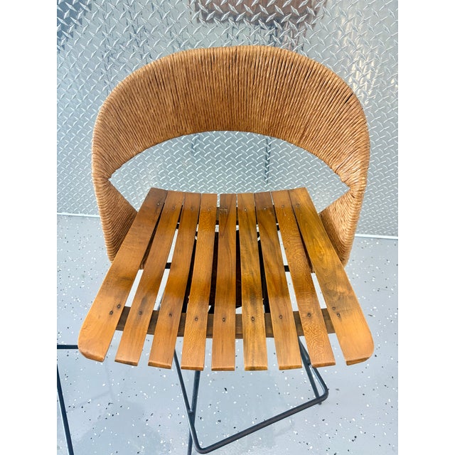 Textile Attributed to Arthur Umanoff Rush Seat Wire Bases Bar Stools Circa 1970s - Set of 2 For Sale - Image 7 of 10