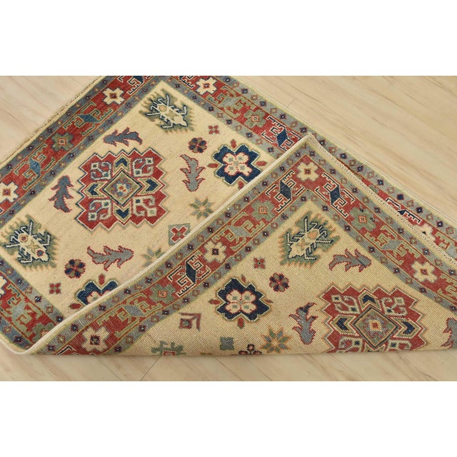 Kazak Rug 3’3” X 4’9” Beige Wool Tribal Hand-Knotted Oriental Carpet For Sale - Image 11 of 12