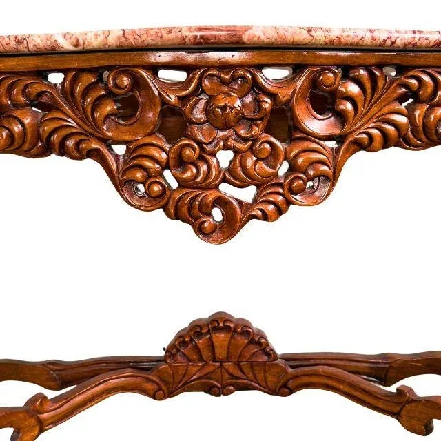Late 20th Century, Carved Wood & Marble Console Table, Rococo Style For Sale - Image 6 of 12