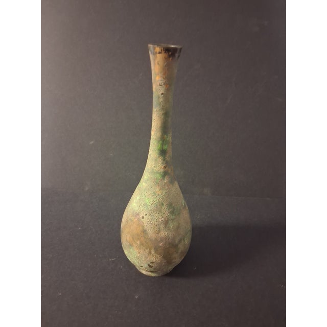 Minimalist Takaoka Vertigris Patina Bronze Ikebana 9" Bud Vase For Sale - Image 13 of 15