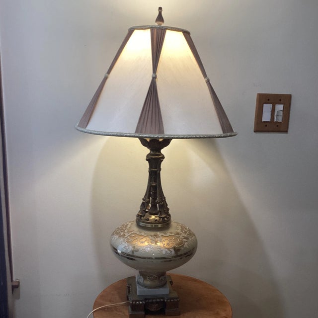 Brass Original Art Deco Bronze & Brass Table Lamp Gold Hand Painted Tone c.1940 For Sale - Image 8 of 12