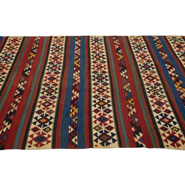 Geometric Designed Vintage Turkish Kilim Wool Rug For Sale - Image 4 of 9