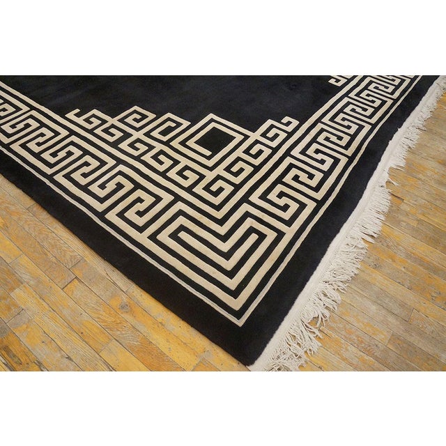 Glamorous Black Ground Color With White Color Greek Key Pattern Vintage Chinese Art Deco Rug For Sale - Image 11 of 11