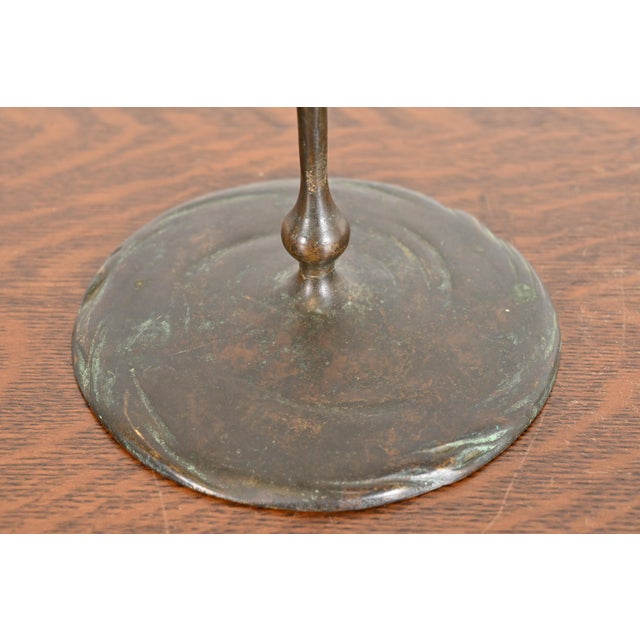 Bronze Tiffany Studios New York Bronze and Green Favrile Glass Puddle Candlesticks, Pair For Sale - Image 8 of 12