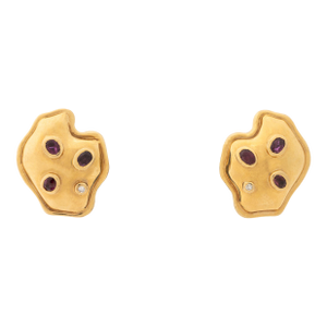14k Yellow Gold Ruby Diamond Earrings