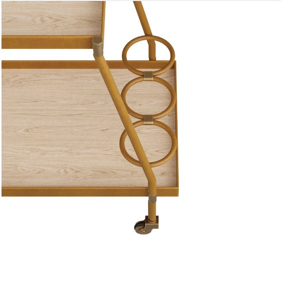 Arteriors Home Arteriors Bar Cart - Brand New - Cognac Leather, Blonde Oak & Antiqued Brass For Sale - Image 4 of 8