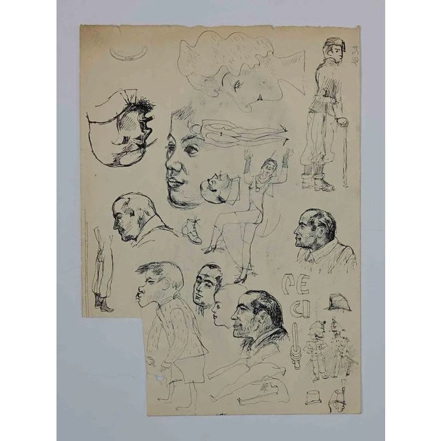 Portraits is an original Pencil Drawing realized by Mino Maccari in mid-20th century. Good condition except for a missing...