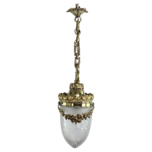 Art Nouveau Bronze Hanging Lamp in Teardrop Shape, 1890s For Sale